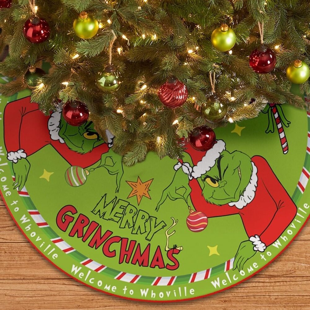 48" Christmas Tree Skirt – Large Holiday Decor for 6–8 Ft Trees, Green Xmas